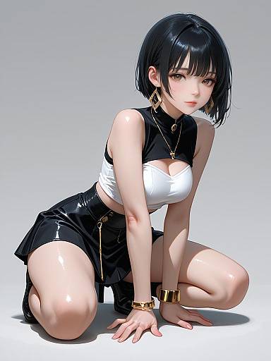 Full-Body Trendy Black Cut-Out Portrait