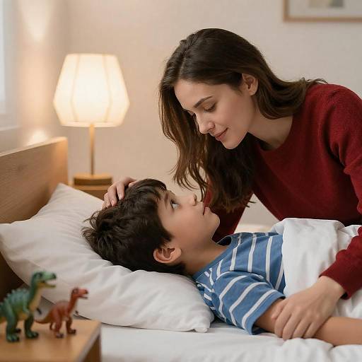 Mother Comforting Son in Bed