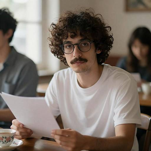 Curly-Haired Man in Casual Indoor Setting
