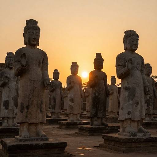 Ancient Stone Statues at Sunset