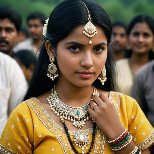 Indian Woman in Traditional Jewelry and Yellow Dress
