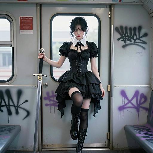 Gothic Elegance: Asian Woman with Sword