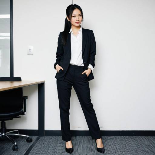 Asian Businesswoman in Formal Suit Standing Indoors