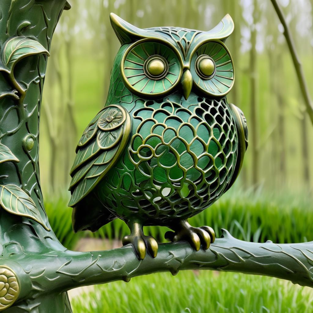 Whimsical Metal Owl Sculpture in Nature