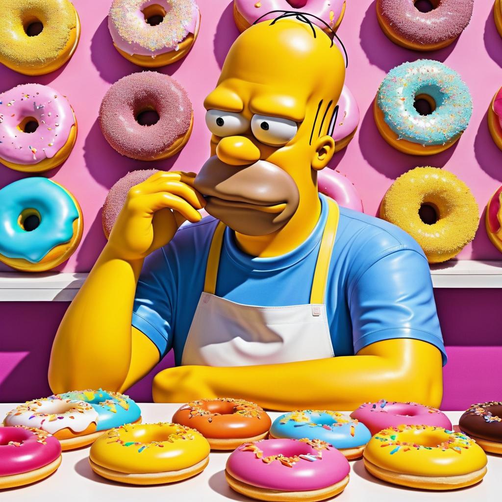 Homer Simpson in a Colorful Donut Shop