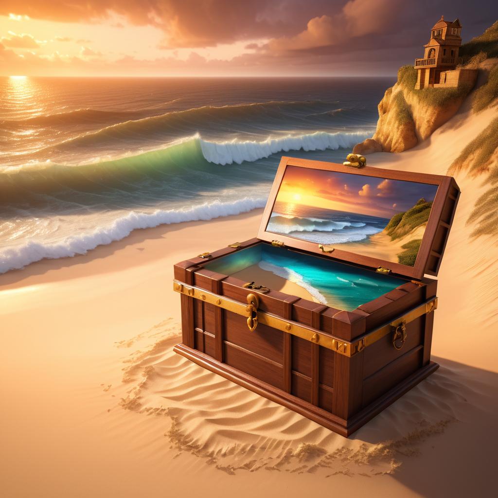 Treasure Chest by Stormy Ocean Sunset