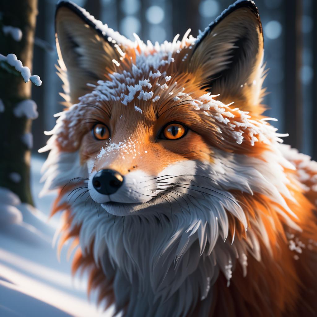 Cunning Fox Portrait in Snowy Woodland