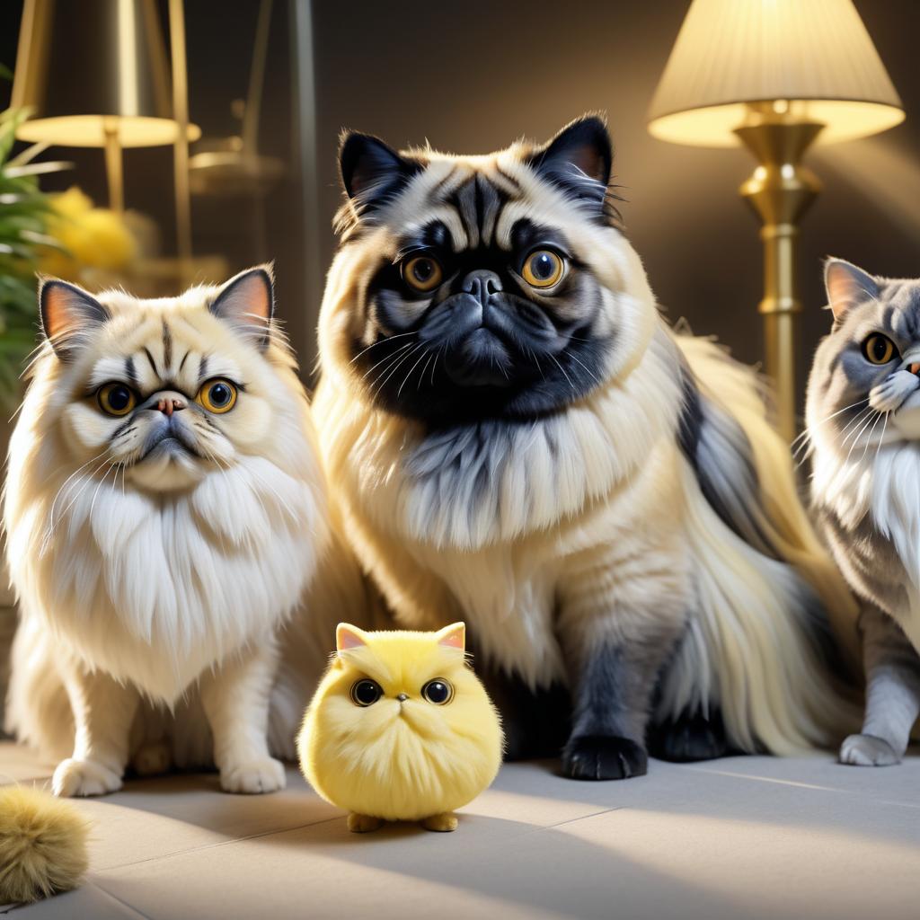 Serene Trio: Pug, Cat, and Canary