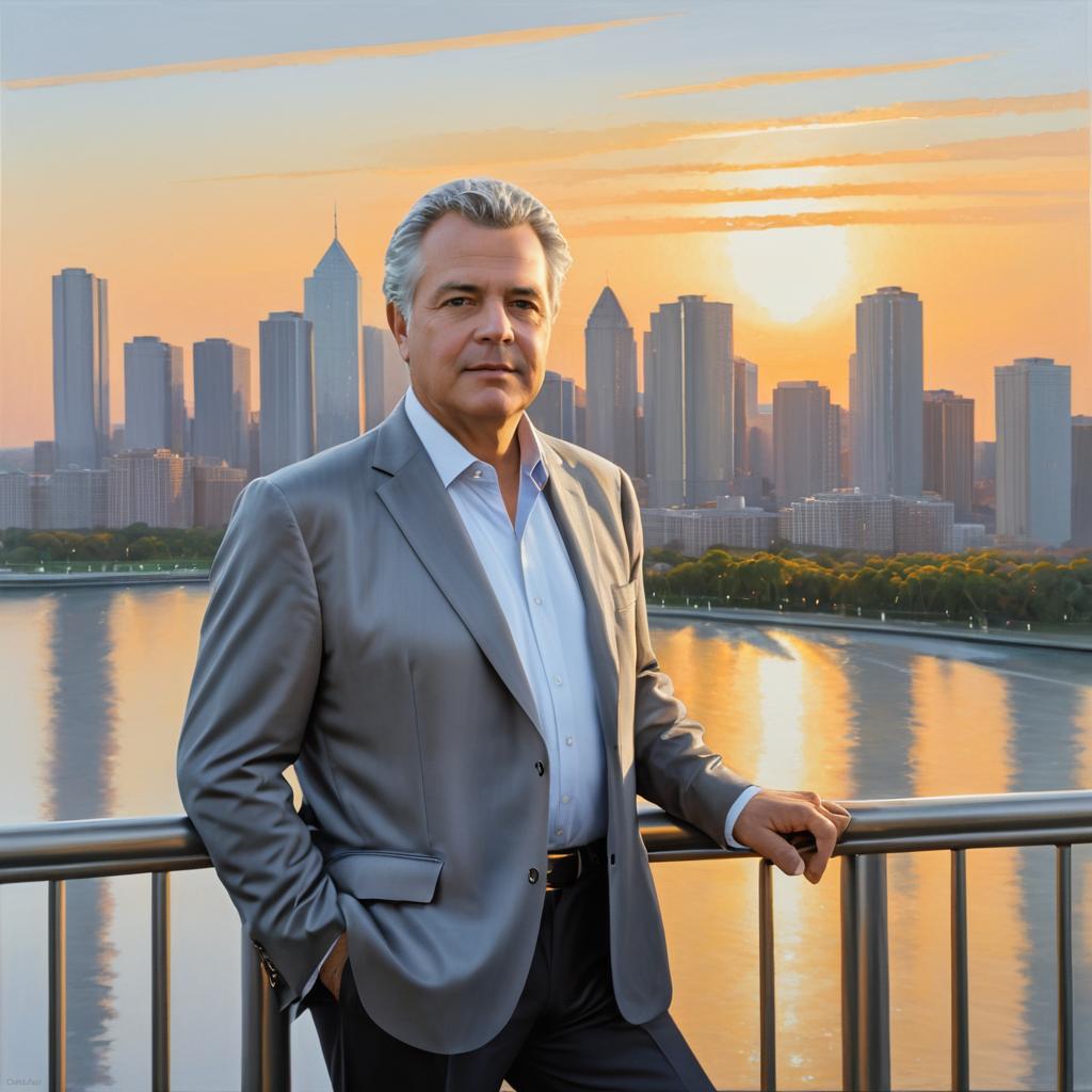 Elegant Man at Sunset by the Skyline