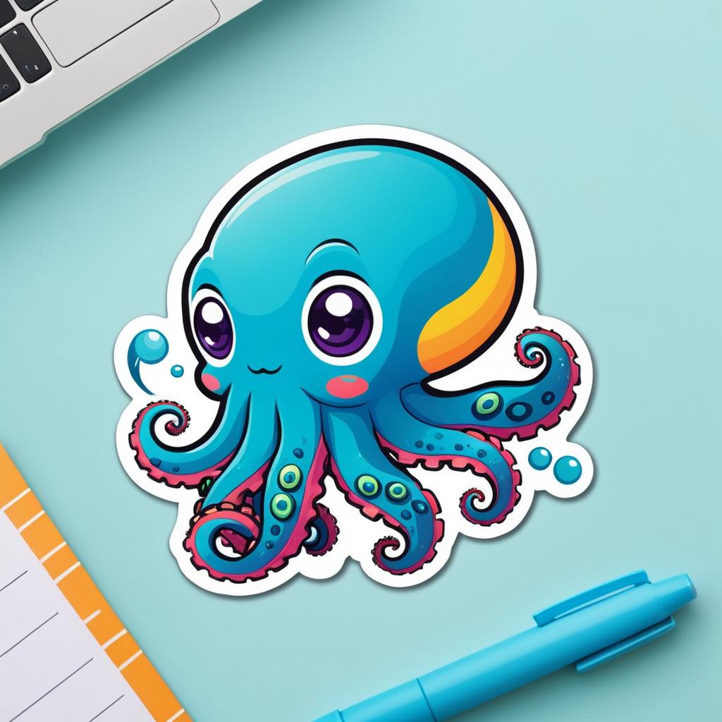 Cute Cartoon Octopus Sticker Design