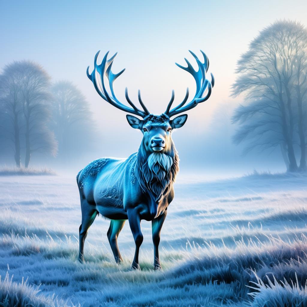 Frosted Stag in Vibrant Ice Painting