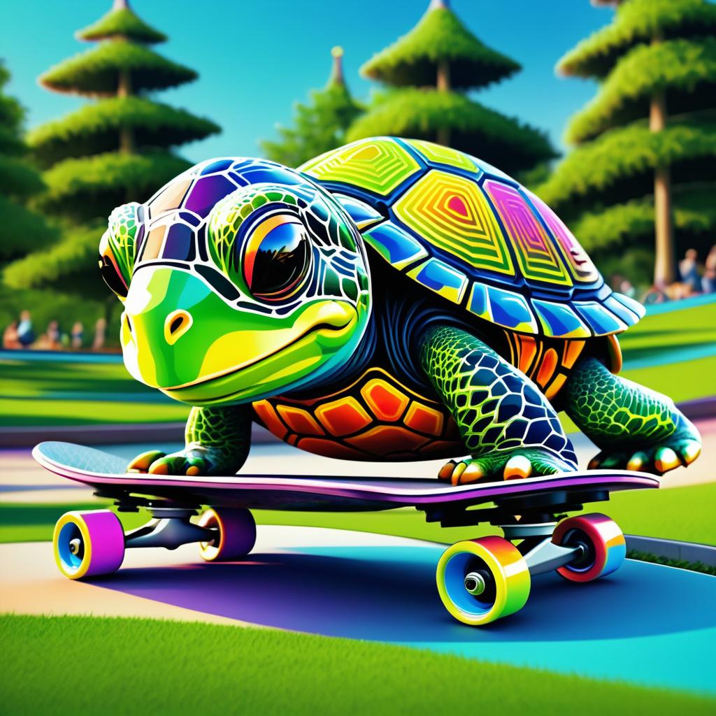 Skateboarding Turtle in a Vibrant Park