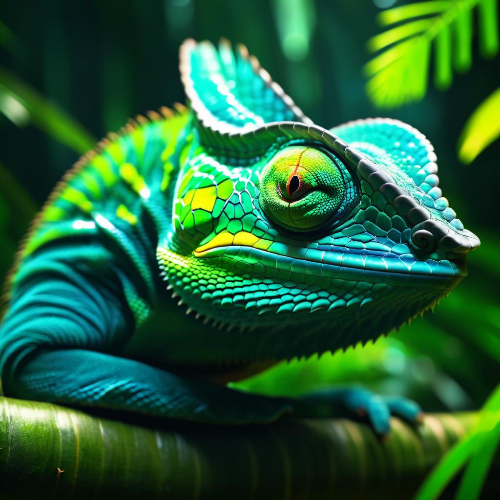 Cinematic Chameleon Portrait in Rainforest