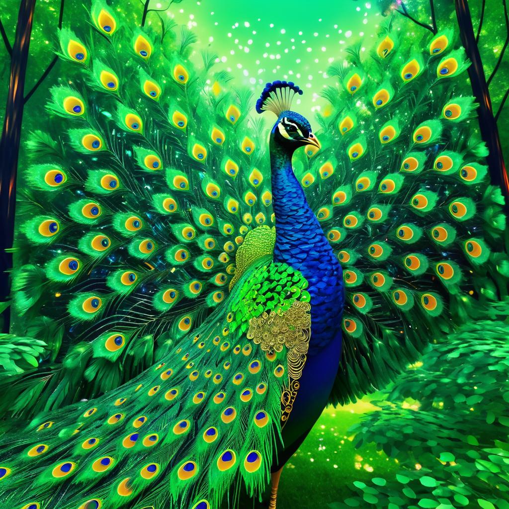 Vibrant Peacock in Lush Klimt Style