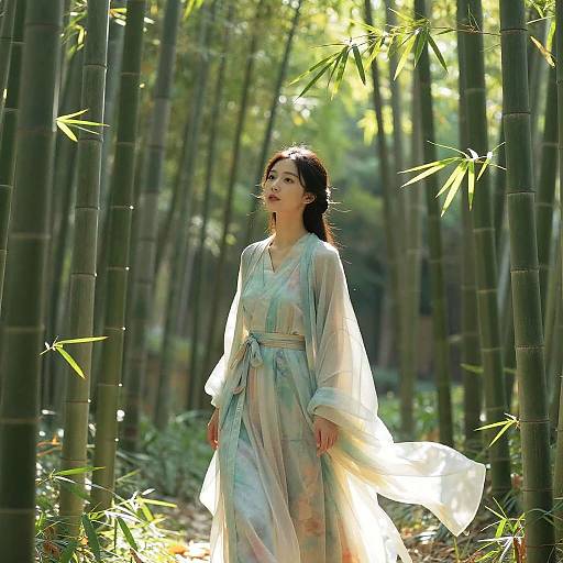 Serene Asian Woman in Bamboo Forest