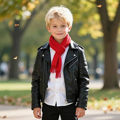 Confident Blonde Boy in Stylish Outfit