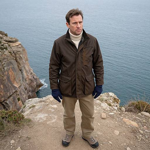 Man in Outdoor Apparel on Cliffside