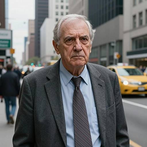 Elderly Man Reflecting in Urban Cityscape