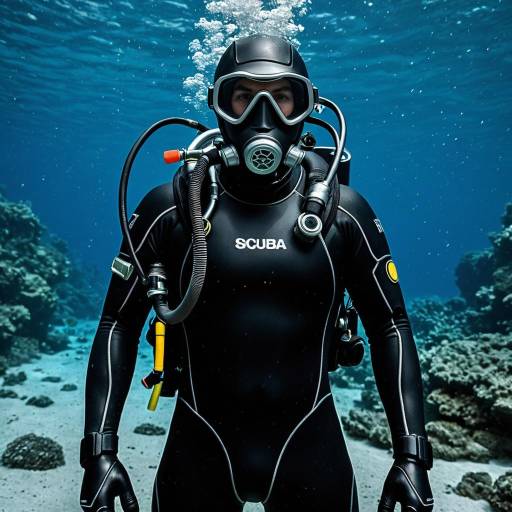 Male Scuba Diver in Black Wetsuit Underwater
