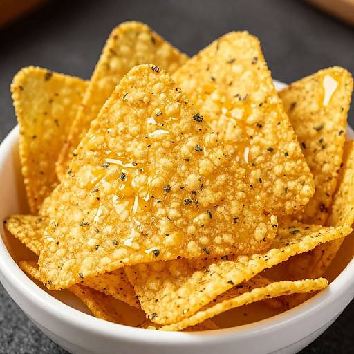 Golden Tortilla Chips in Ceramic Bowl