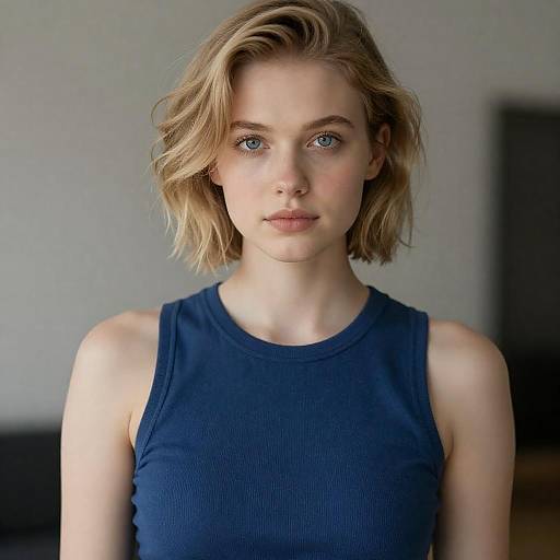 Portrait of Blonde Woman in Blue