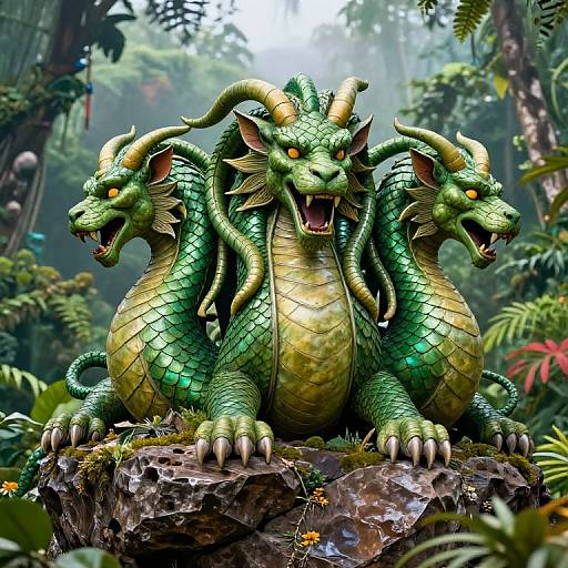 Three-Headed Hydra on Rocky Cliff