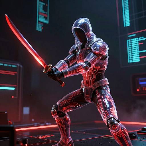 Quantum Hacker in Neon Cyber Armor