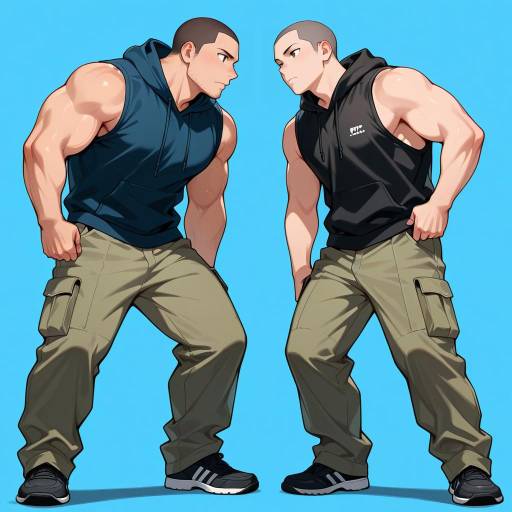 Muscular Boys Mock Wrestling Profile Pose Muscular Boys Mock Wrestling Profile Pose