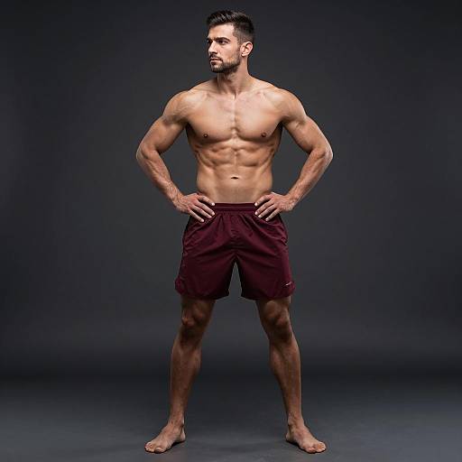 Fit Man with Six-Pack Abs in Maroon Shorts