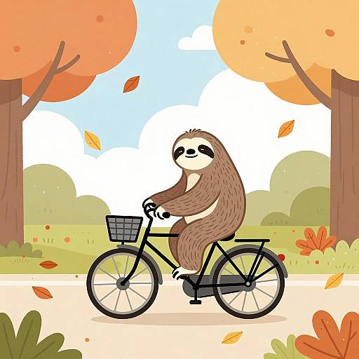 Illustration of Sloth Riding Bicycle in Autumn Park