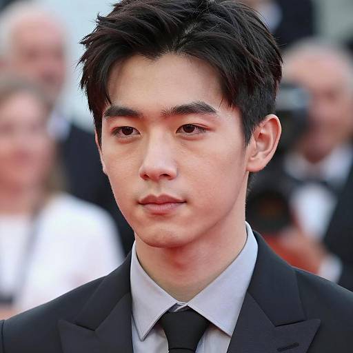 Young Asian Man in Black Suit Close-up