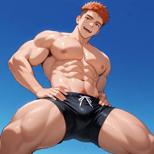 Muscular Boy in Black Swimwear Pose Muscular Boy in Black Swimwear Pose