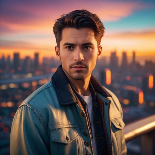 Man in Casual Jacket Against Sunset Cityscape
