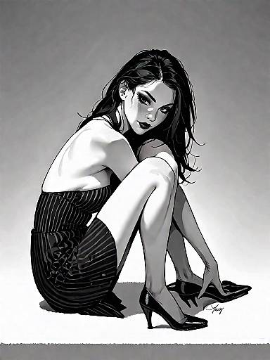 Chic Woman in Striped Sheath Dress