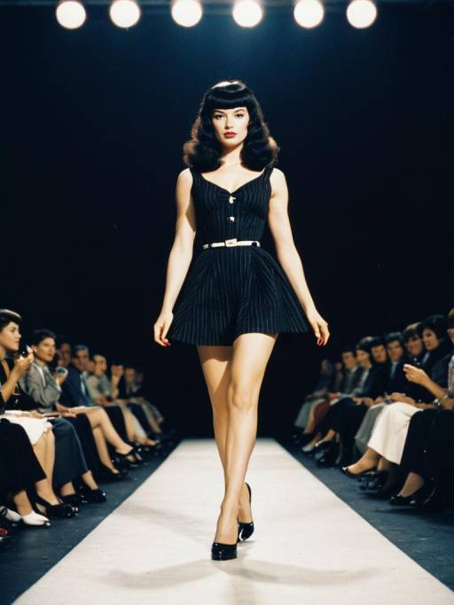 Woman with Bettie Page Bangs on Fashion Runway