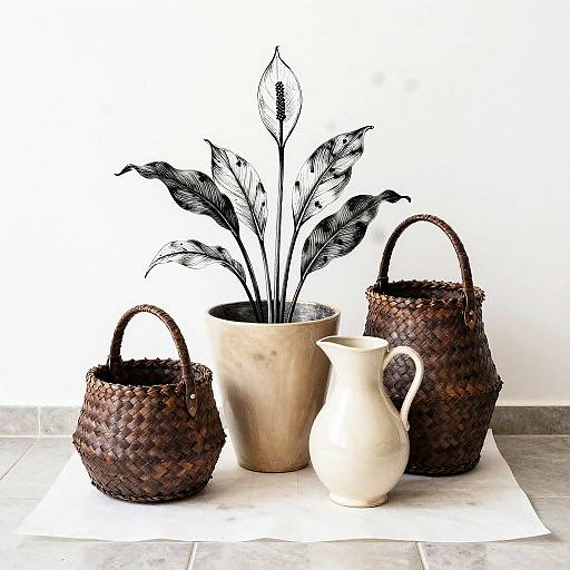 Monochrome Ink Still Life with Lilies