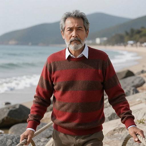 Serious Middle-Aged Man by the Sea