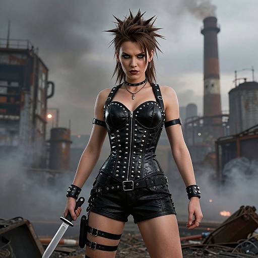 Fierce Punk Woman in Post-Apocalyptic Scene