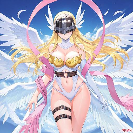 Illustration of Angewomon, digimon in the style of Atdan