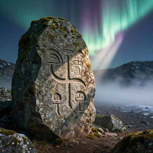 Ancient Glyphs in Aurora Glacial Clearing