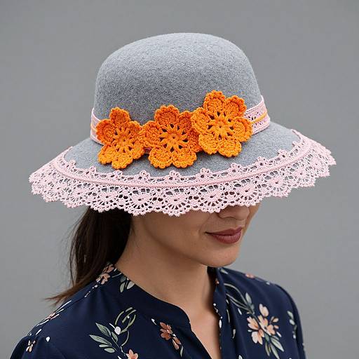 Woman in Stylish Felt Hat and Floral Blouse