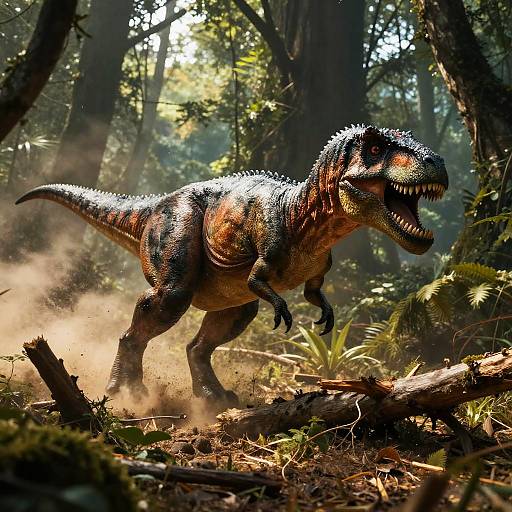 Dynamic Dinosaur Chase in Prehistoric Forest