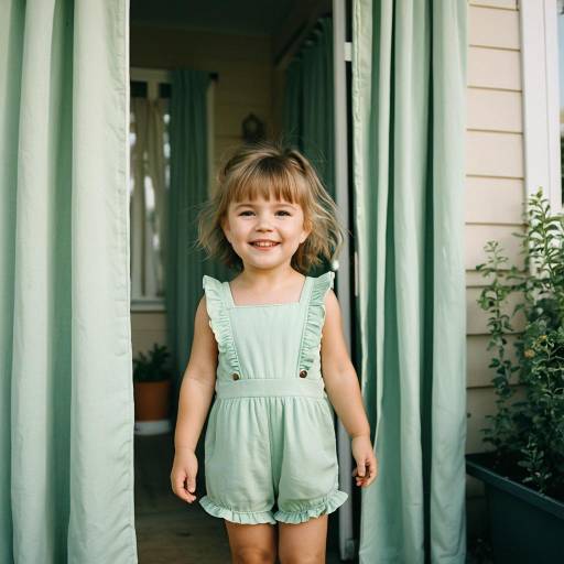 Smiling Toddler Girl in Mint Green Romper