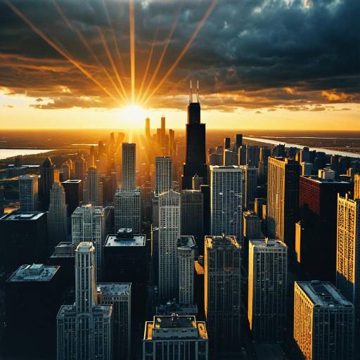 Chicago Skyline Sunset Oil Painting Chicago Skyline Sunset Oil Painting