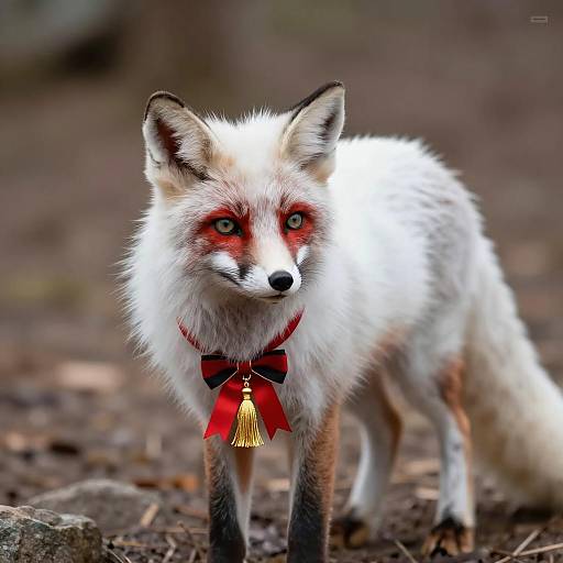 White Fox with Red Markings and Ribbon