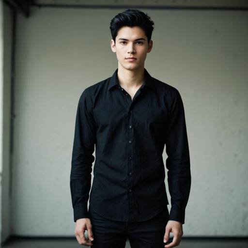 Young Man in Black Shirt Standing