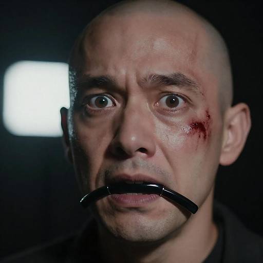 High-Contrast Terrified Bald Man Portrait