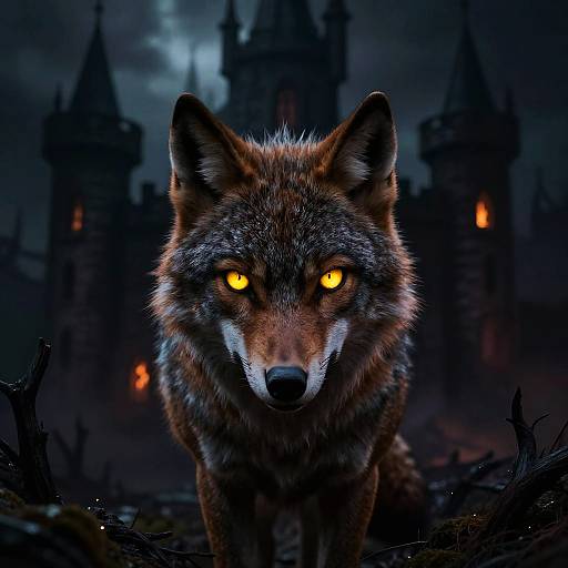 Yellow Werewolf Eyes in Gothic Castle