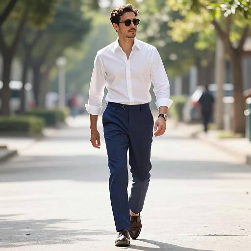 Stylish Man Walking in Sunlit Elegance