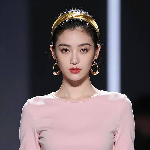 Fashion Model with Gold Headband and Earrings